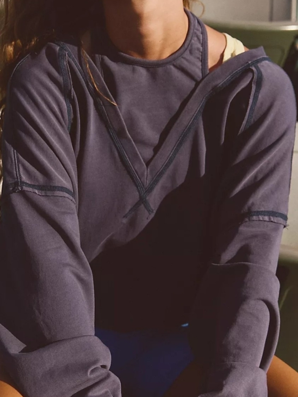 Free People Movement Tryouts Pullover Relaxed Halterneck Sweatshirt in Deep Plum